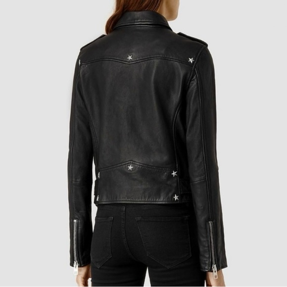 AllSaints Star Studded Raven Leather Biker Jacket Black US 6 Limited Edition - Picture 2 of 15